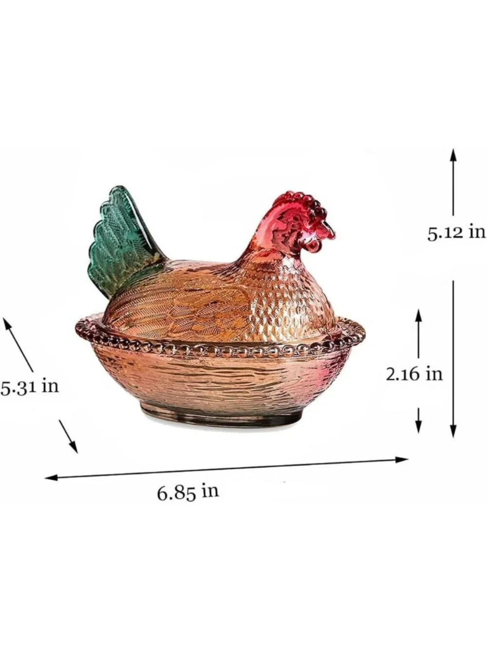 Vintage Glass Hen on Nest Dish with Lid | Large Rooster Candy Bowl, Colorful